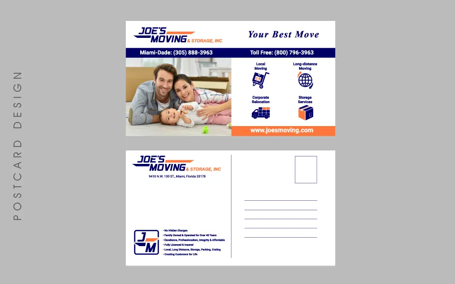 Design graphique Joes Moving Postcard